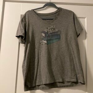 Life is Good V-Neck t-shirt gray with flowers and books